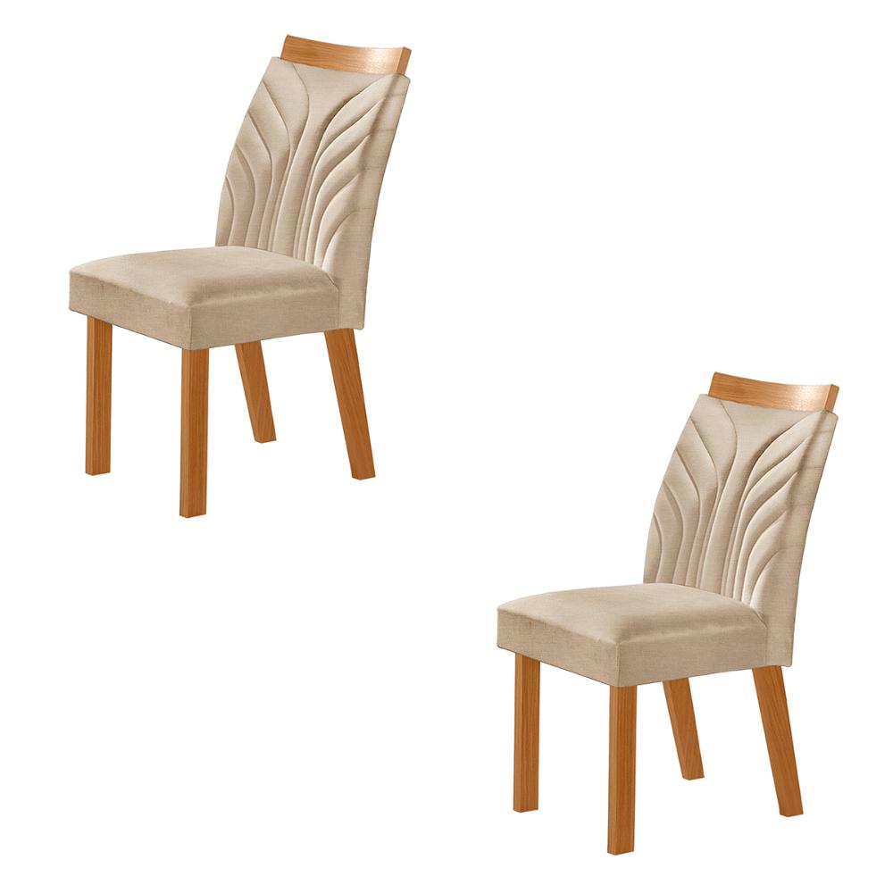 Conjunto de 2 Cadeiras Veneza com Tecido Linho Encosto Alto Bege Claro/Cinamomo