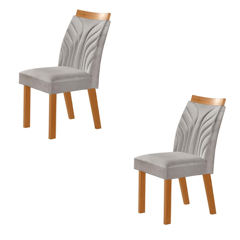 Conjunto de 2 Cadeiras Veneza com Tecido Linho Encosto Alto Cinza Claro/Cinamomo