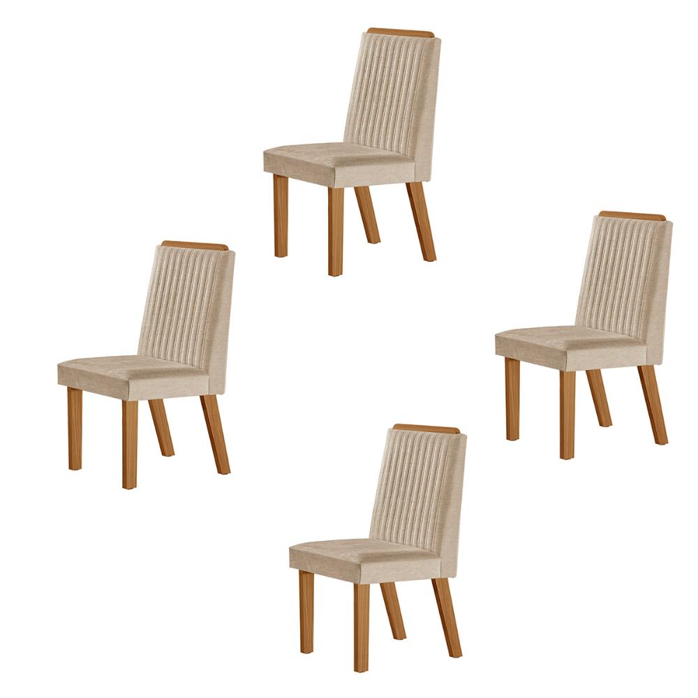 Conjunto de 4 Cadeiras Riviera com Tecido Linho Bege Claro/Cinamomo