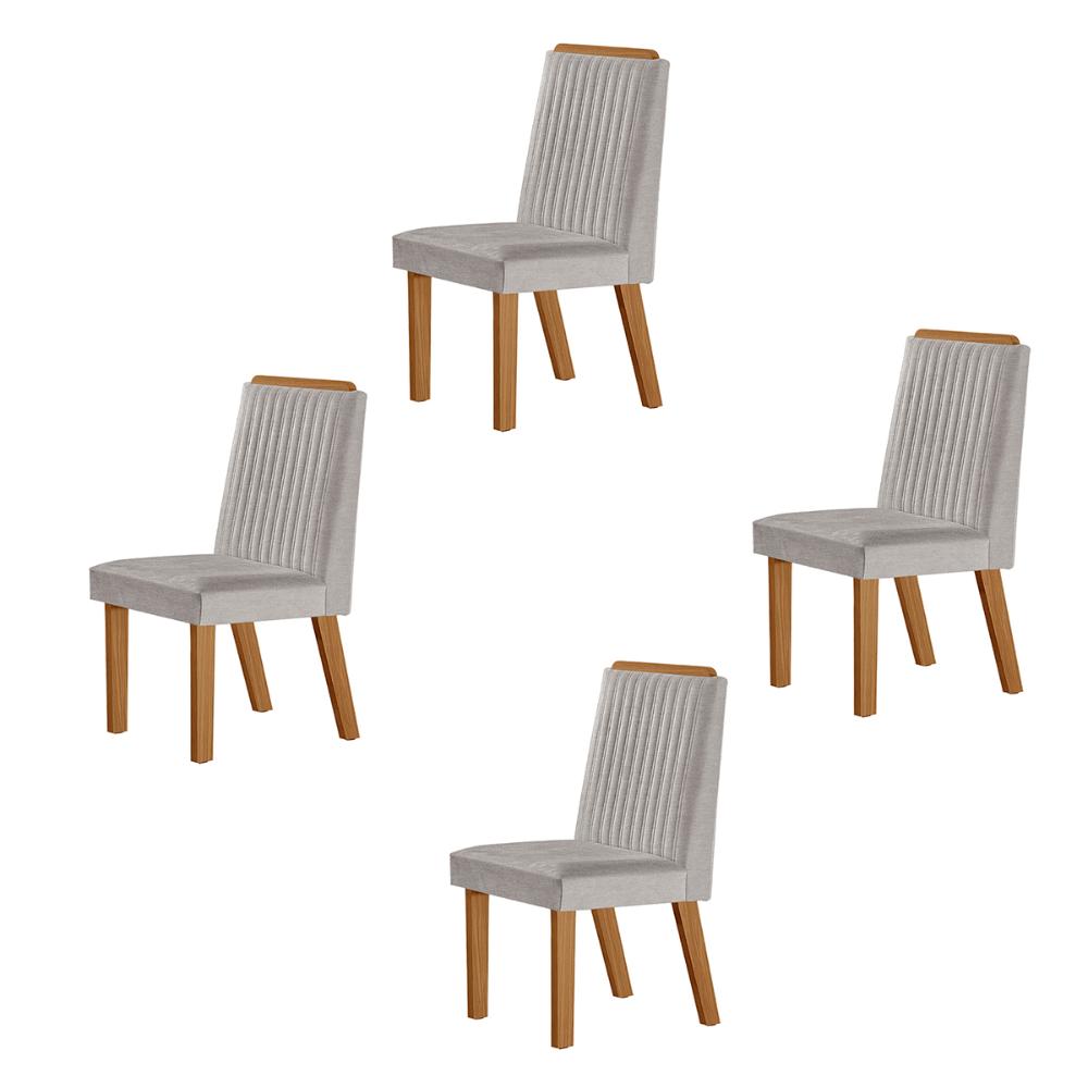 Conjunto de 4 Cadeiras Riviera com Tecido Linho Cinza Claro/Cinamomo