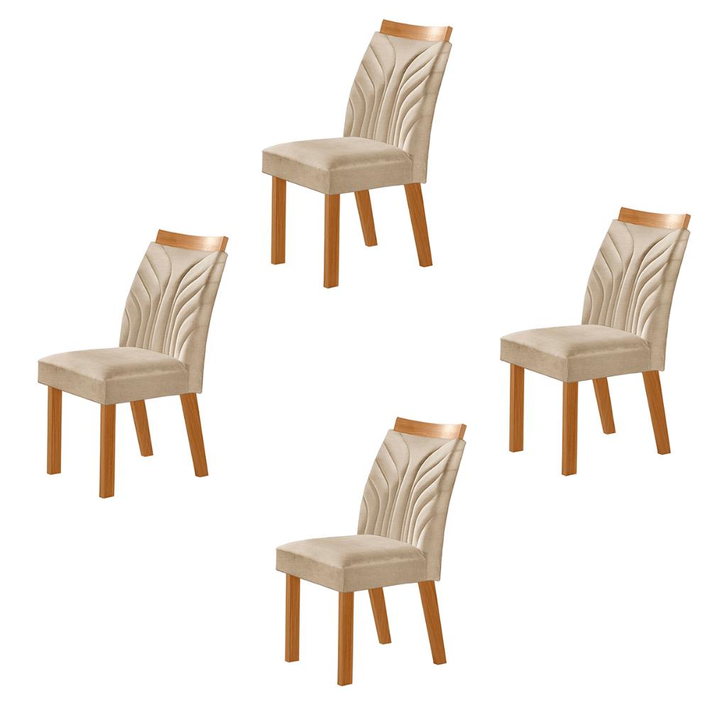 Conjunto de 4 Cadeiras Veneza com Tecido Linho Encosto Alto Bege Claro/Cinamomo