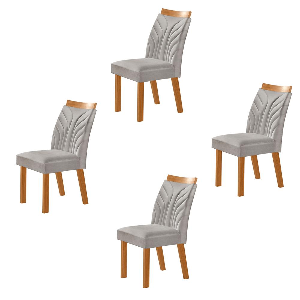 Conjunto de 4 Cadeiras Veneza com Tecido Linho Encosto Alto Cinza Claro/Cinamomo