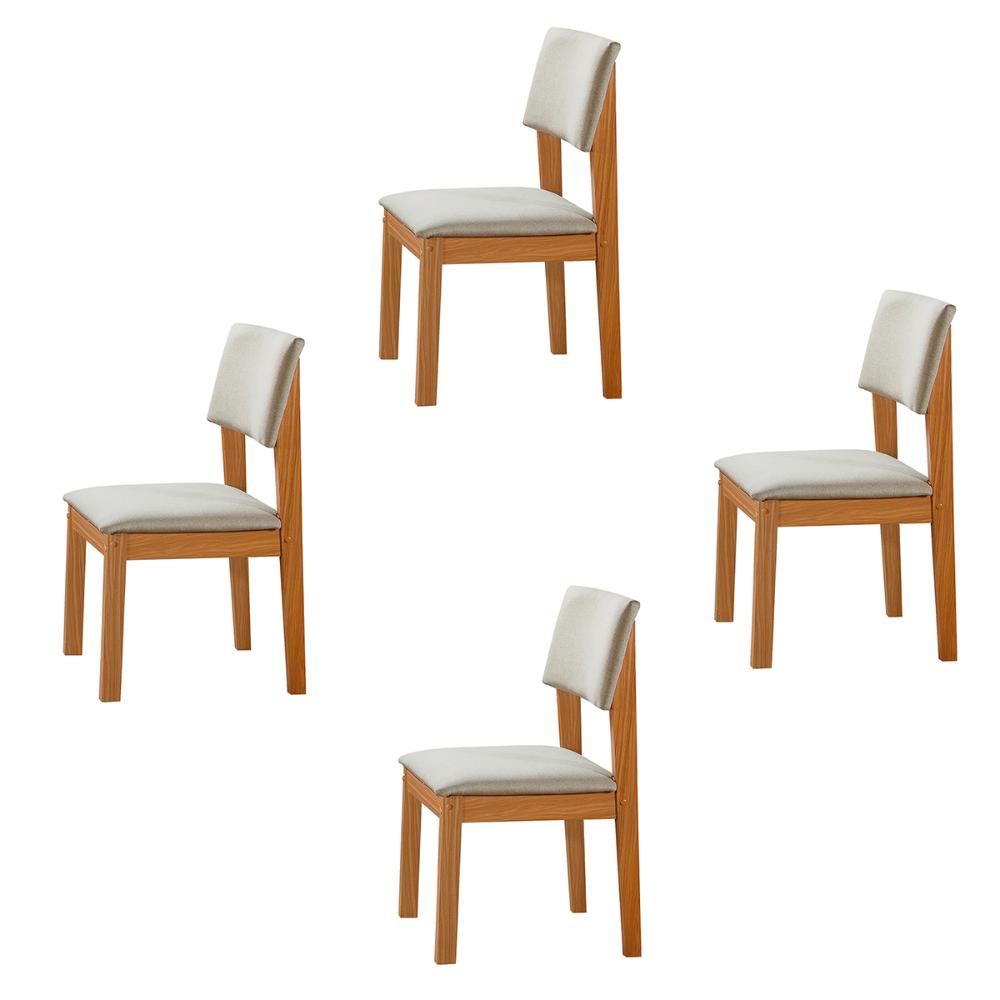 Conjunto de 4 Cadeiras de Jantar Jade com Tecido Linho Bege Claro/Cinamomo