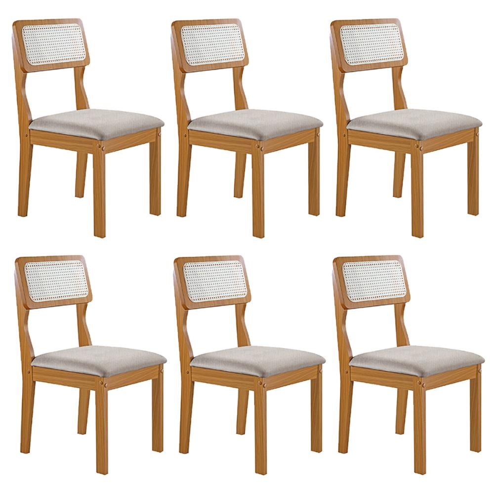 Conjunto de 6 Cadeiras Agata Retrô com Estofado em Linho Cinza Claro/Cinamomo