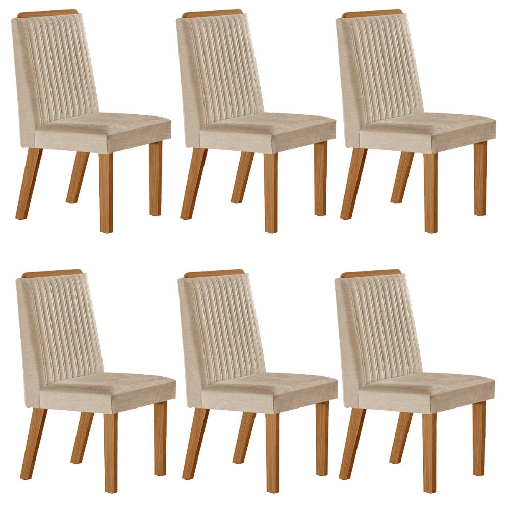 Conjunto de 6 Cadeiras Riviera com Tecido Linho Bege Claro/Cinamomo