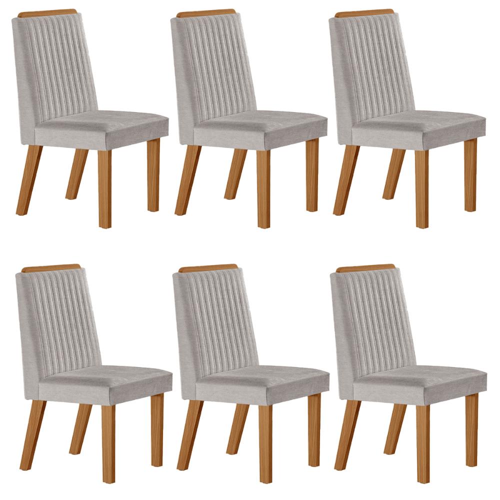 Conjunto de 6 Cadeiras Riviera com Tecido Linho Cinza Claro/Cinamomo