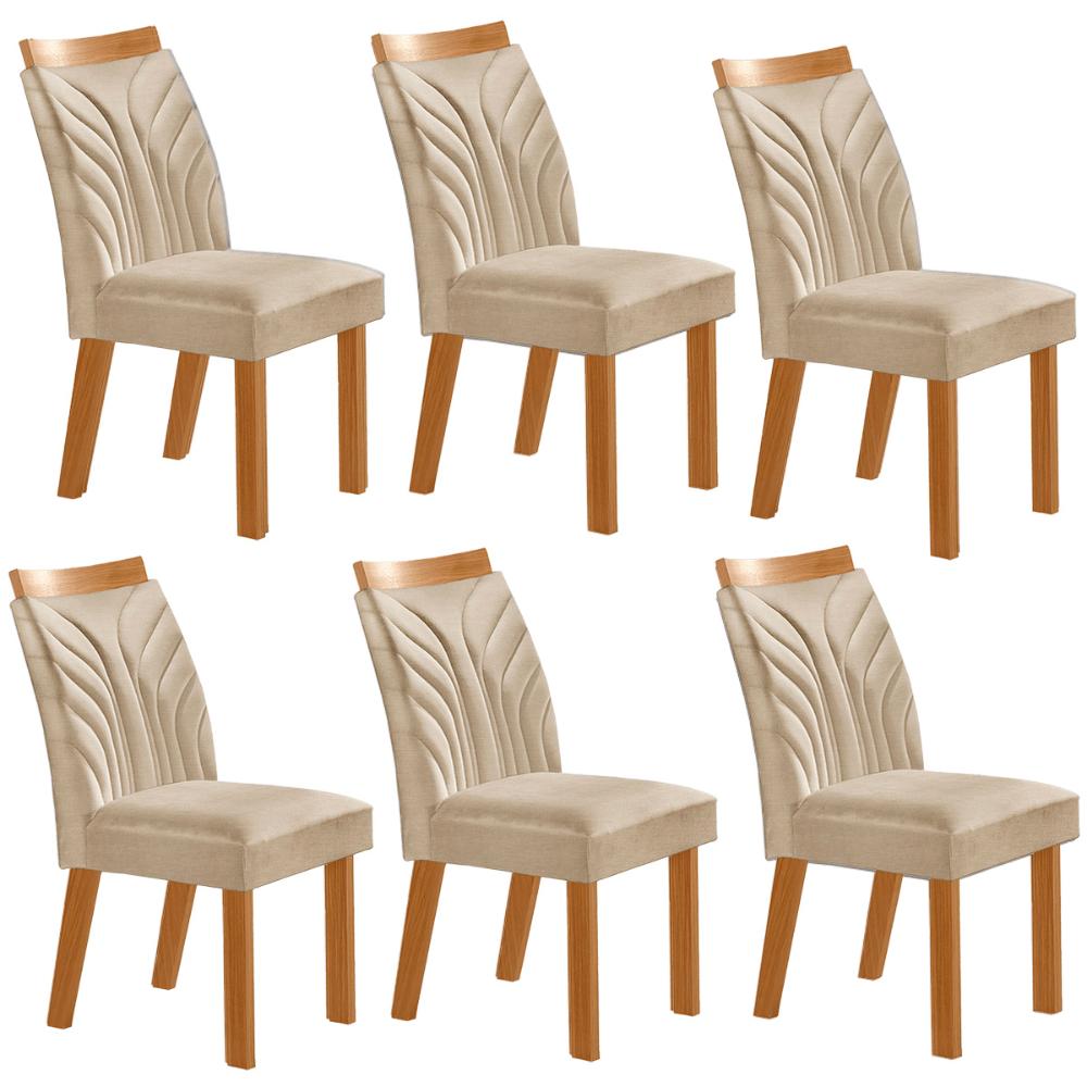 Conjunto de 6 Cadeiras Veneza com Tecido Linho Encosto Alto Bege Claro/Cinamomo