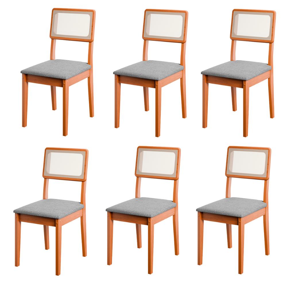 Conjunto de 6 Cadeiras de Jantar Santiago em Tecido Boucle Cinamomo/Grafite Boucle
