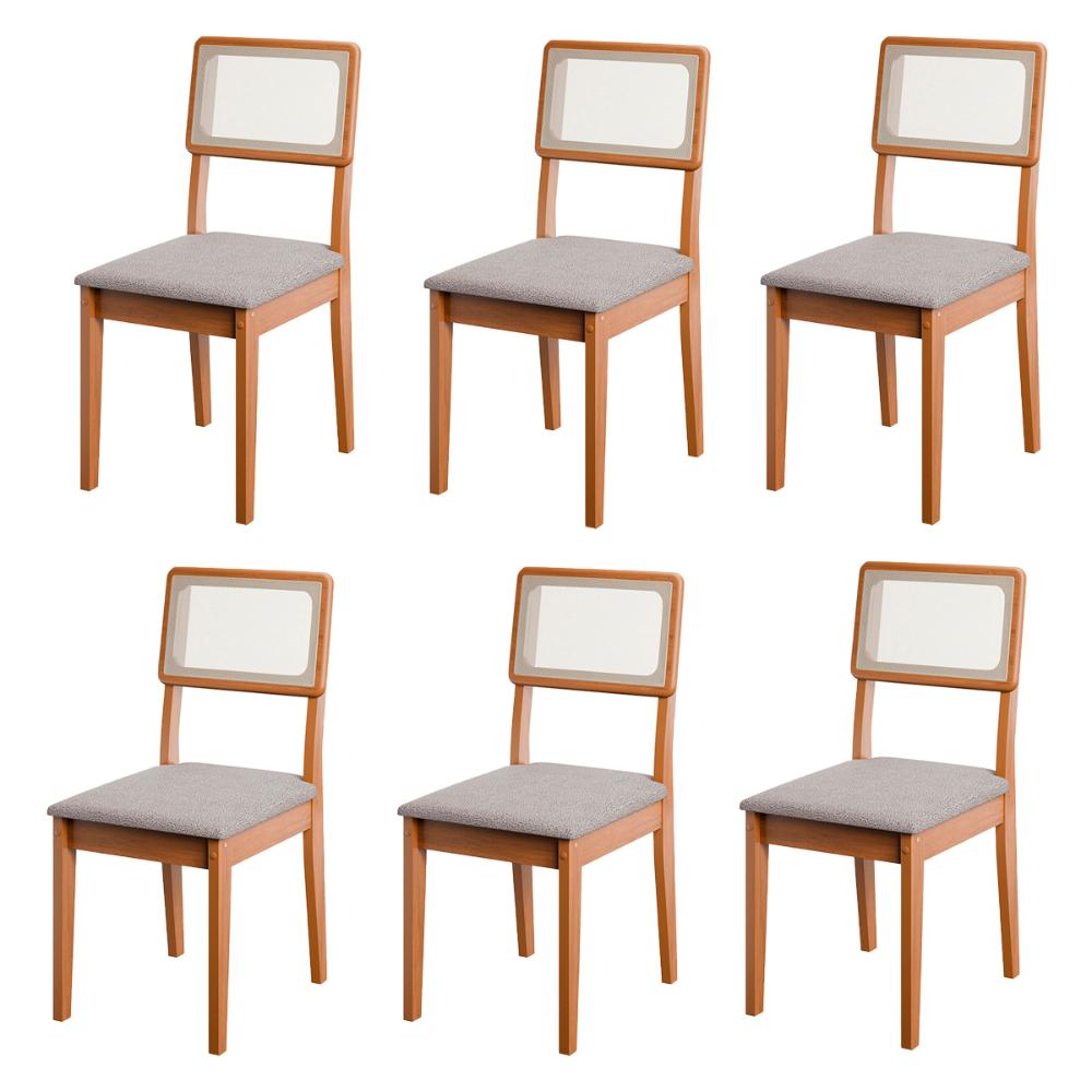 Conjunto de 6 Cadeiras de Jantar Santiago em Tecido Boucle Cinamomo/Nevoa Boucle