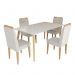 Conjunto de Mesa 160x90 Veneza Com Vidro e 4 Cadeiras Onix Branco/Bege Claro