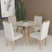 Conjunto de Mesa Redonda Veneza Com Vidro e 4 Cadeiras Onix Off White/Bege Claro