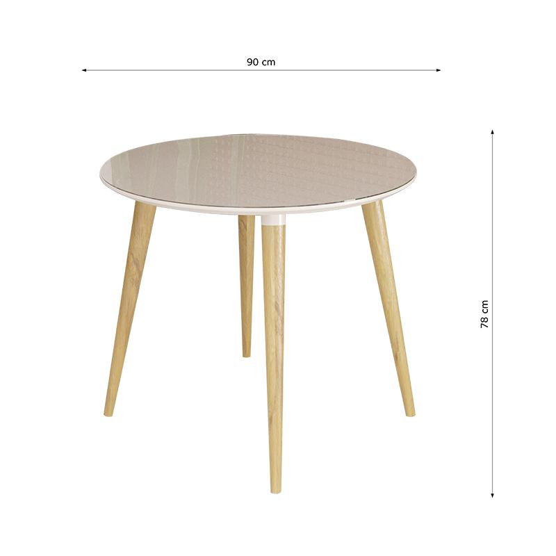 Conjunto de Mesa Redonda Veneza Com Vidro e 4 Cadeiras Onix Off White/Bege Claro