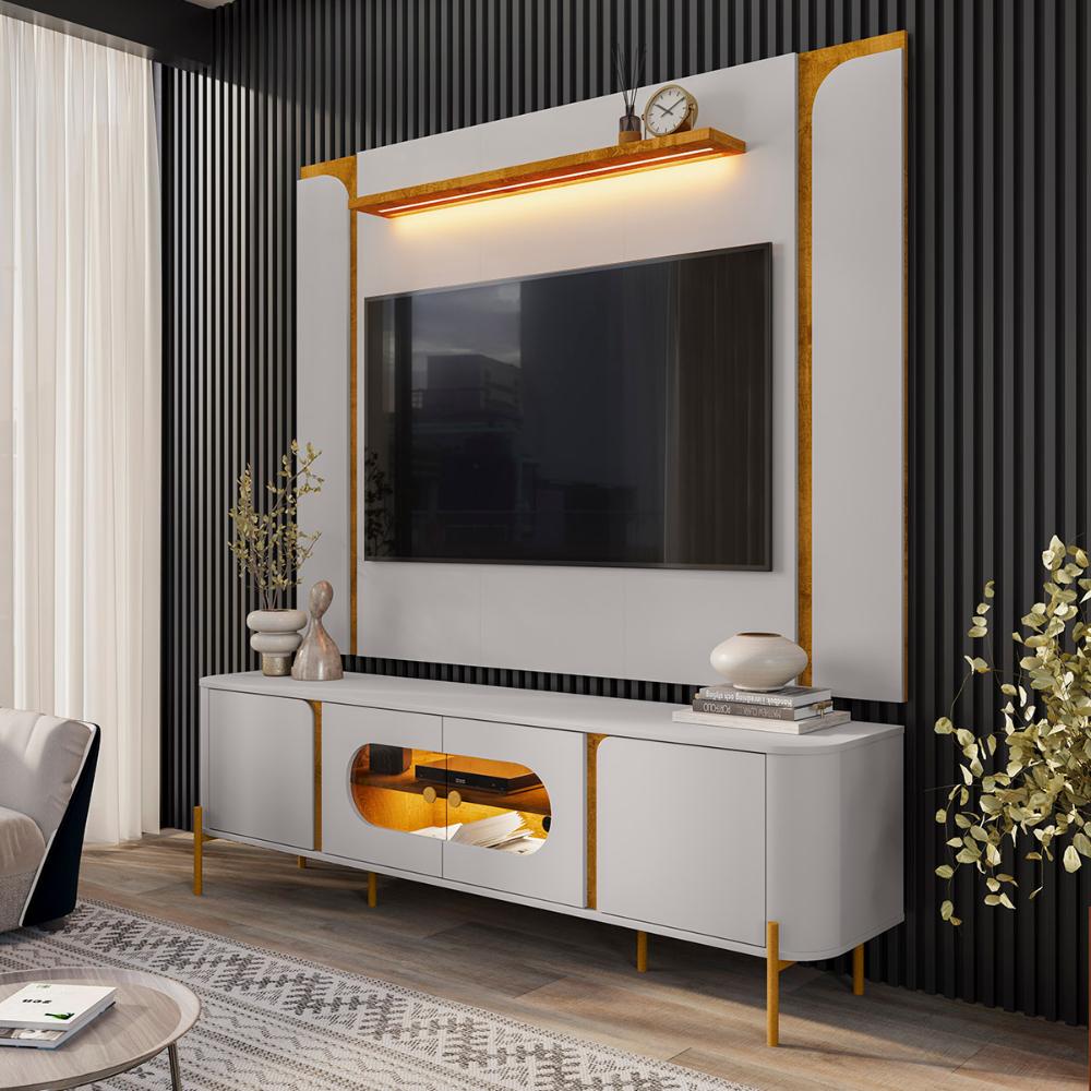 Conjunto de Painel Maresias com Rack Juquehy Para TV até 75" Off White/Naturale