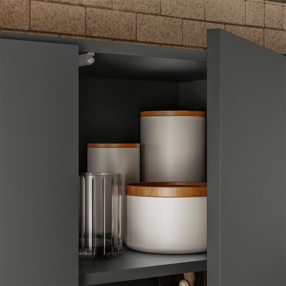 Cozinha Compacta Acacia 240cm com 7 Portas 3 Gavetas Rodape Chumbo