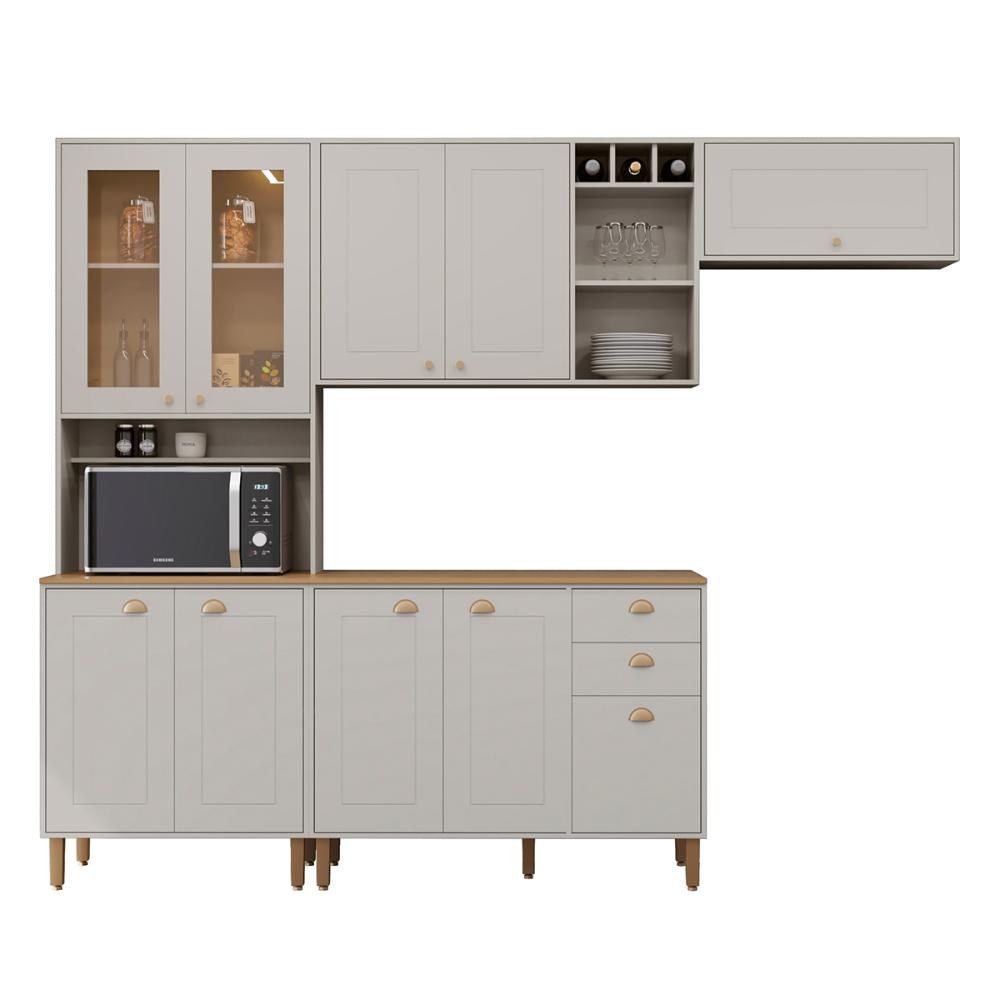 Cozinha Tunísia Completa 263cm com 10 Portas e 2 Gavetas Off White/Canelato