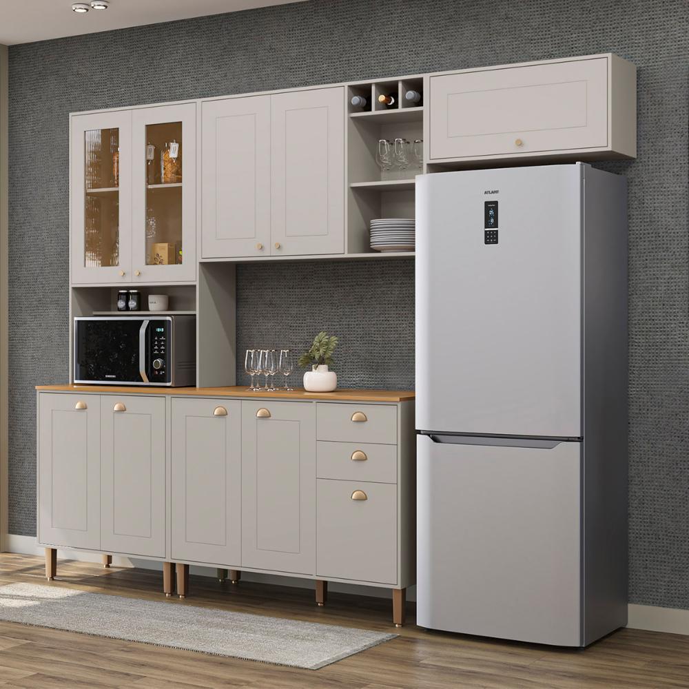 Cozinha Tunísia Completa 263cm com 10 Portas e 2 Gavetas Off White/Canelato