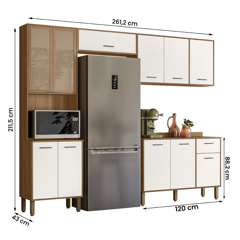 Cozinha com Balcão Paolla com 11 Portas e 1 Gaveta Ipe/Off White