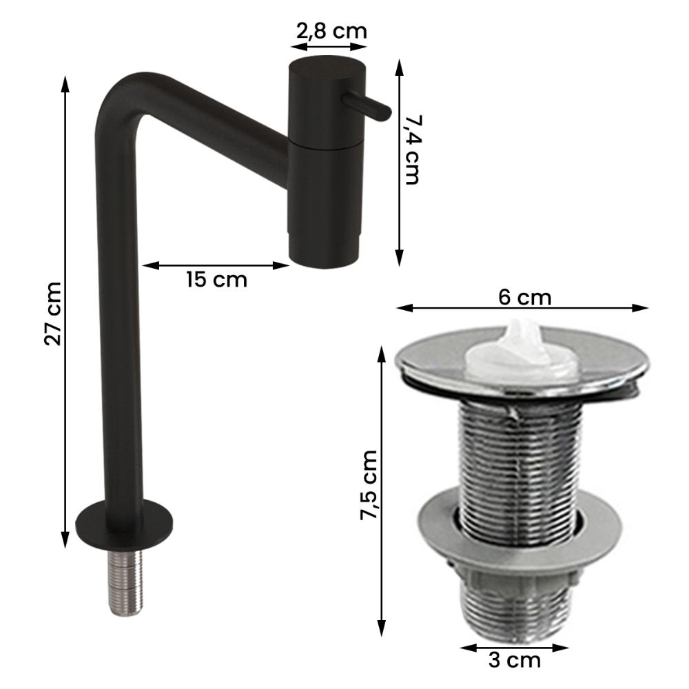 Cuba Oregon Cimento com Torneira Inox Black e Válvula Oculta Preto