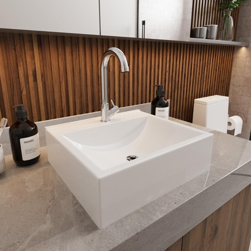 Cuba Pia Para Banheiro Roma com Torneira DL04 e Valvula ABS Branco Brilho
