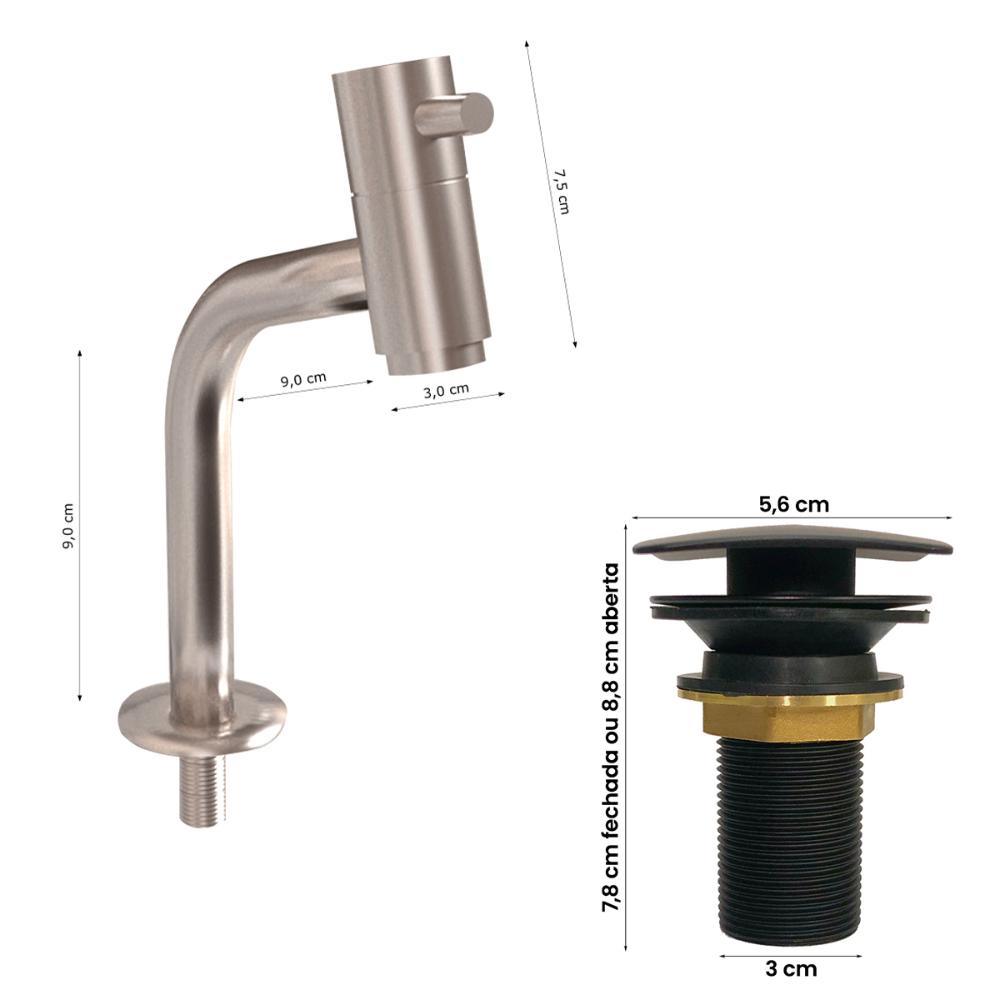 Cuba Sobrepor Lume C Torneira Inox Curva Válvula Click Black Preto Brilho