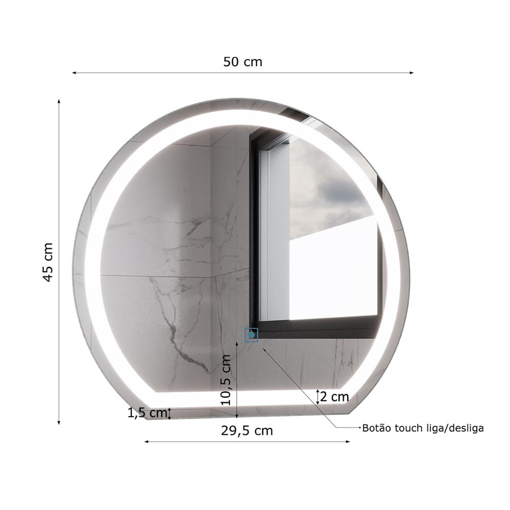 Espelho Redondo com LED 45x50cm Touch Bivolt Moderno