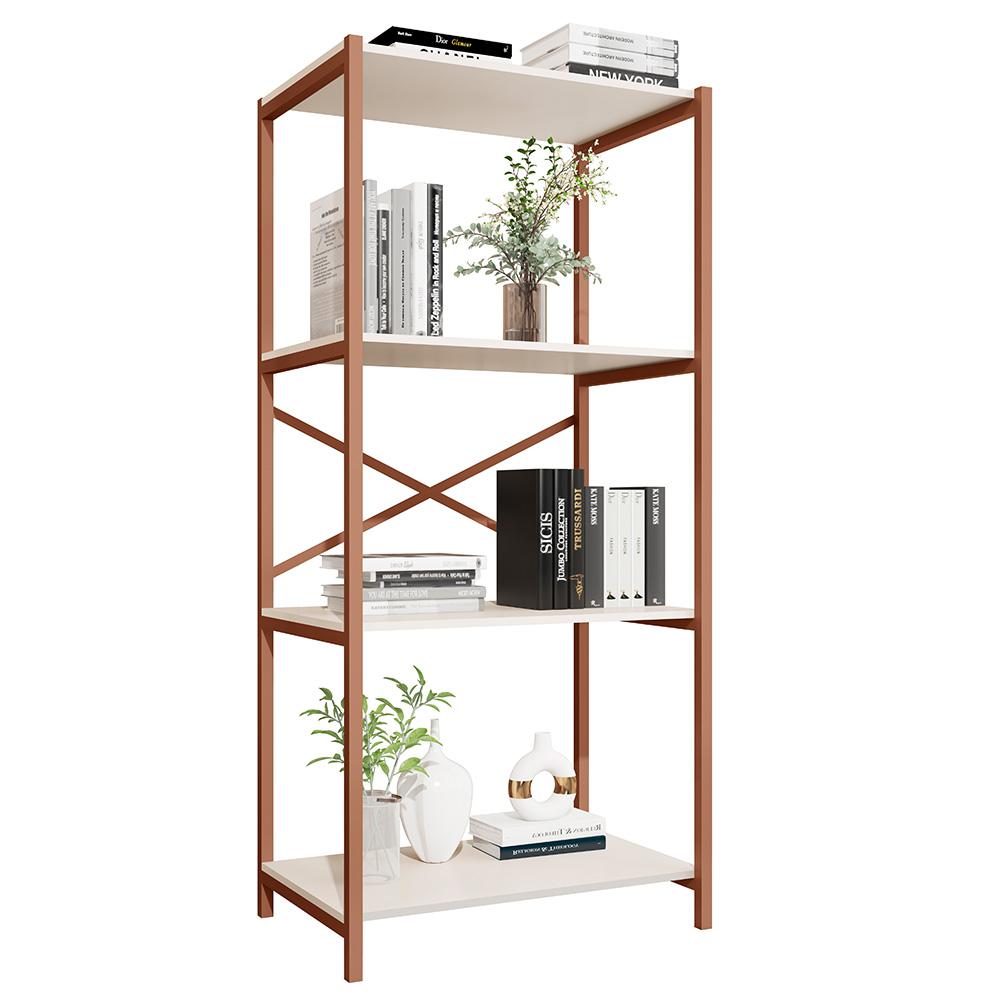 Estante Livreiro Steel 76cm Estilo Industrial com Pés em Aço Cobre/Off White