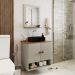 Gabinete Arm Banheiro Deli 2 Portas com Cuba Oxford Preta Off White/Nature