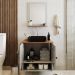 Gabinete Arm Banheiro Deli 2 Portas com Cuba Oxford Preta Off White/Nature