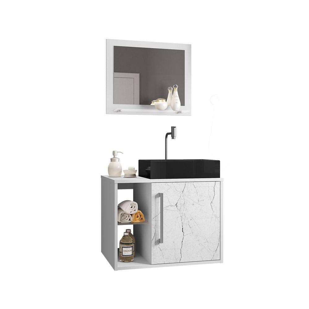 Gabinete Armário Banheiro Nilo Cuba Preta Torneira e Valvula Branco/Carrara