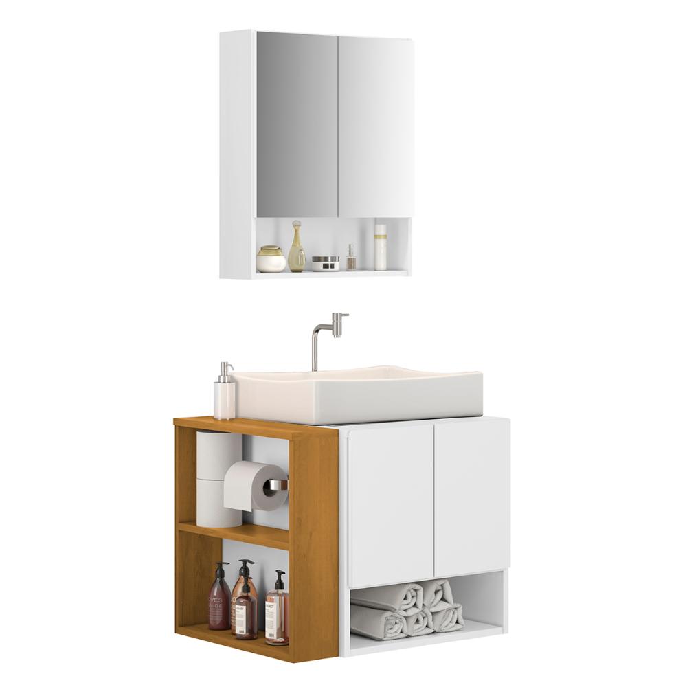 Gabinete Troia Cuba Dalla Branca Torneira Inox Valvula Click Branco/Naturale