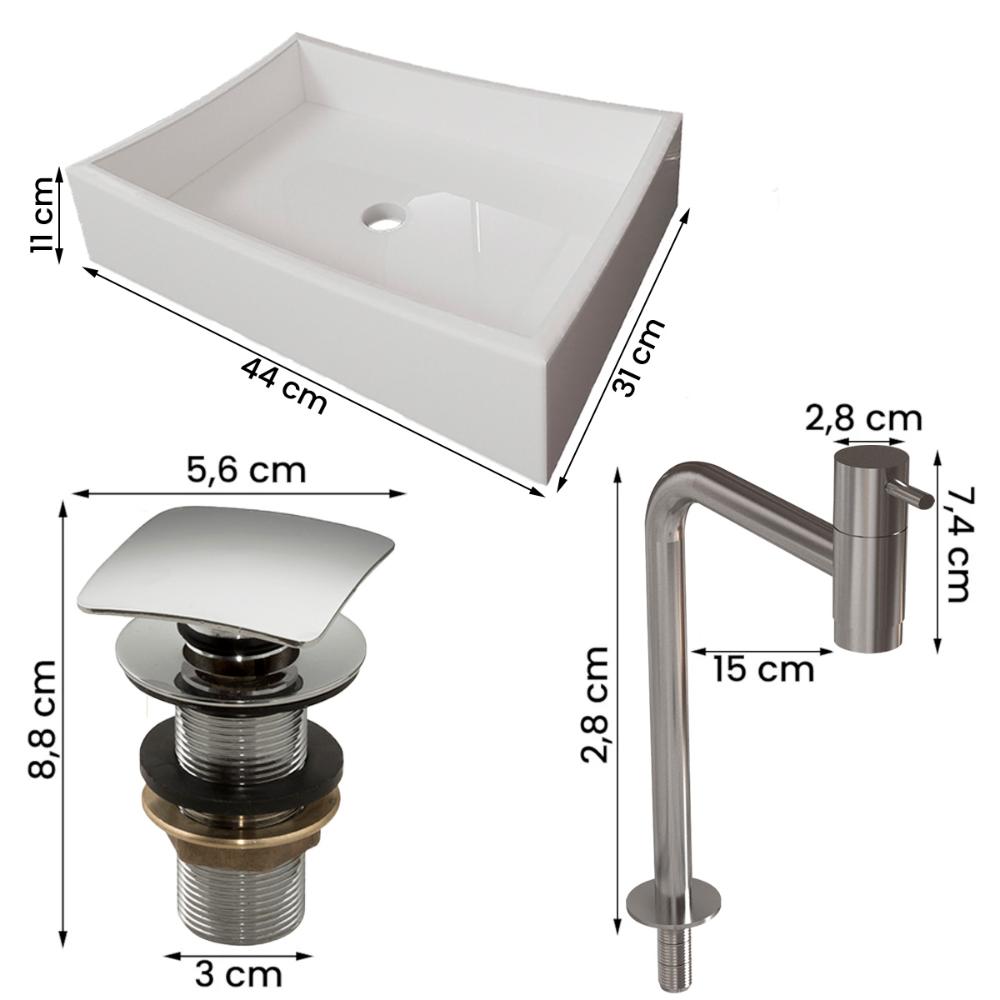 Gabinete Troia Cuba Dalla Branca Torneira Inox Valvula Click Branco/Naturale