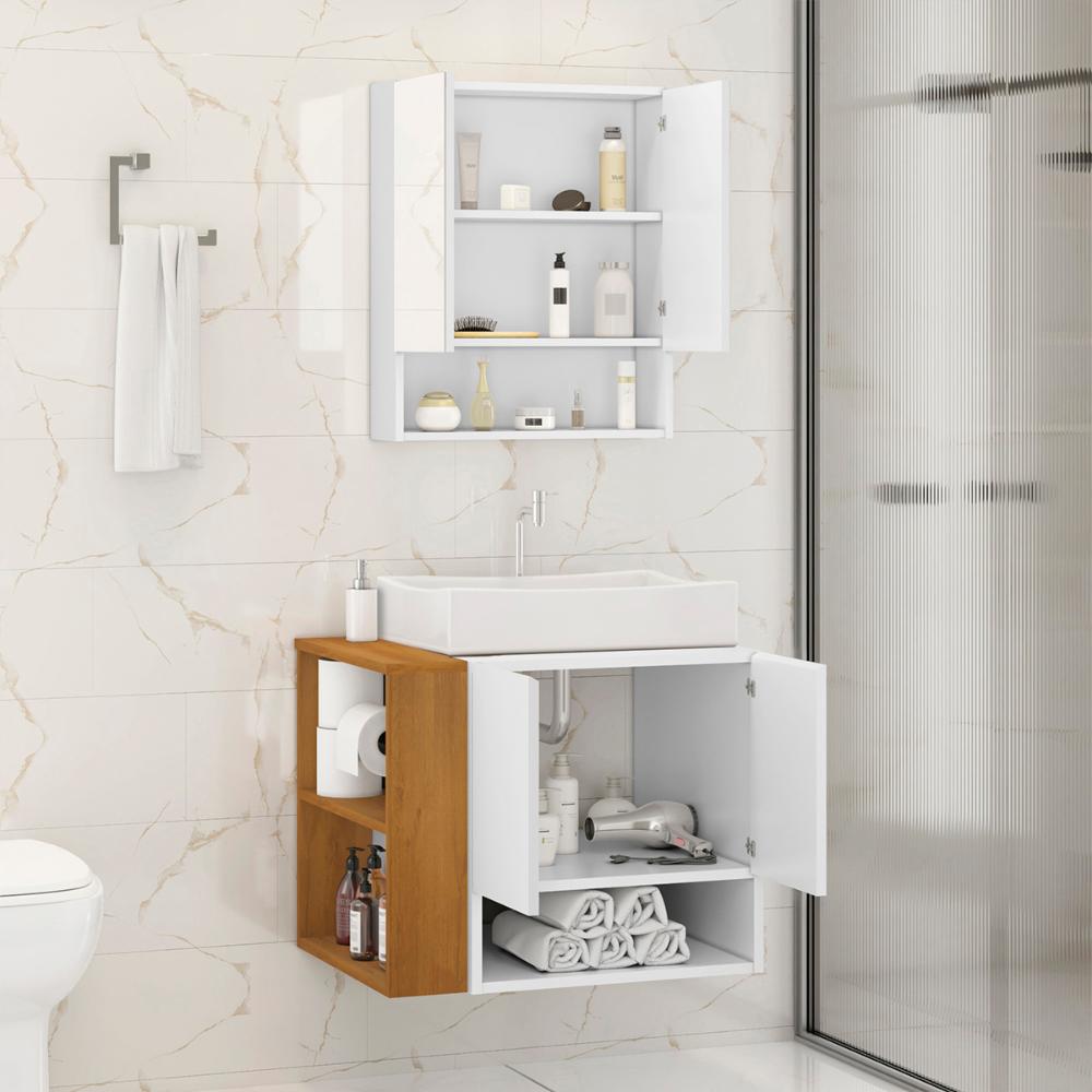 Gabinete Troia Cuba Dalla Branca Torneira Inox Valvula Click Branco/Naturale