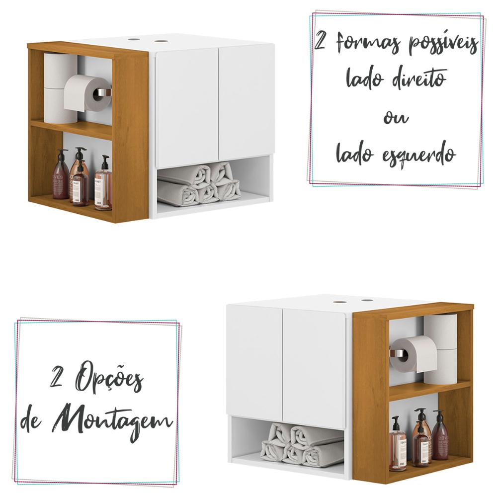 Gabinete Troia Cuba Dalla Branca Torneira Inox Valvula Click Branco/Naturale