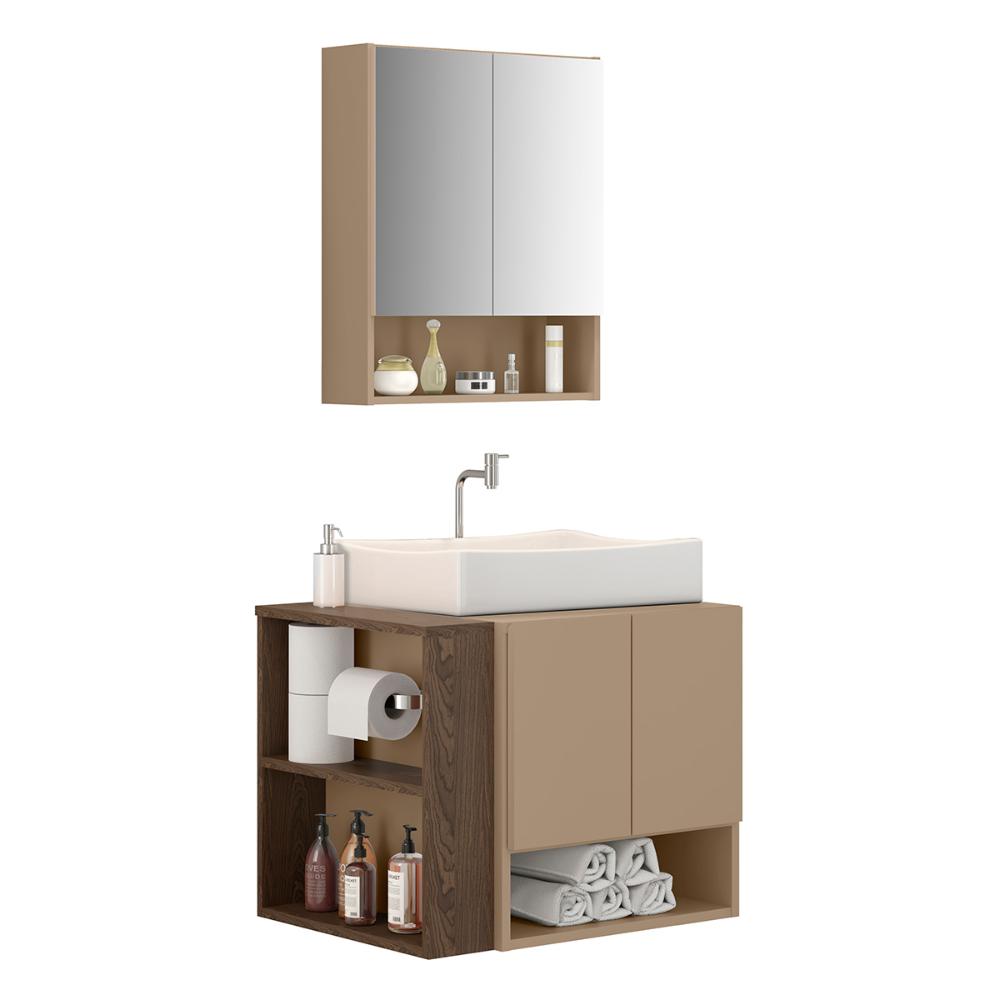 Gabinete Troia Cuba Dalla Branca Torneira Inox Valvula Click Fendi/Carvalho