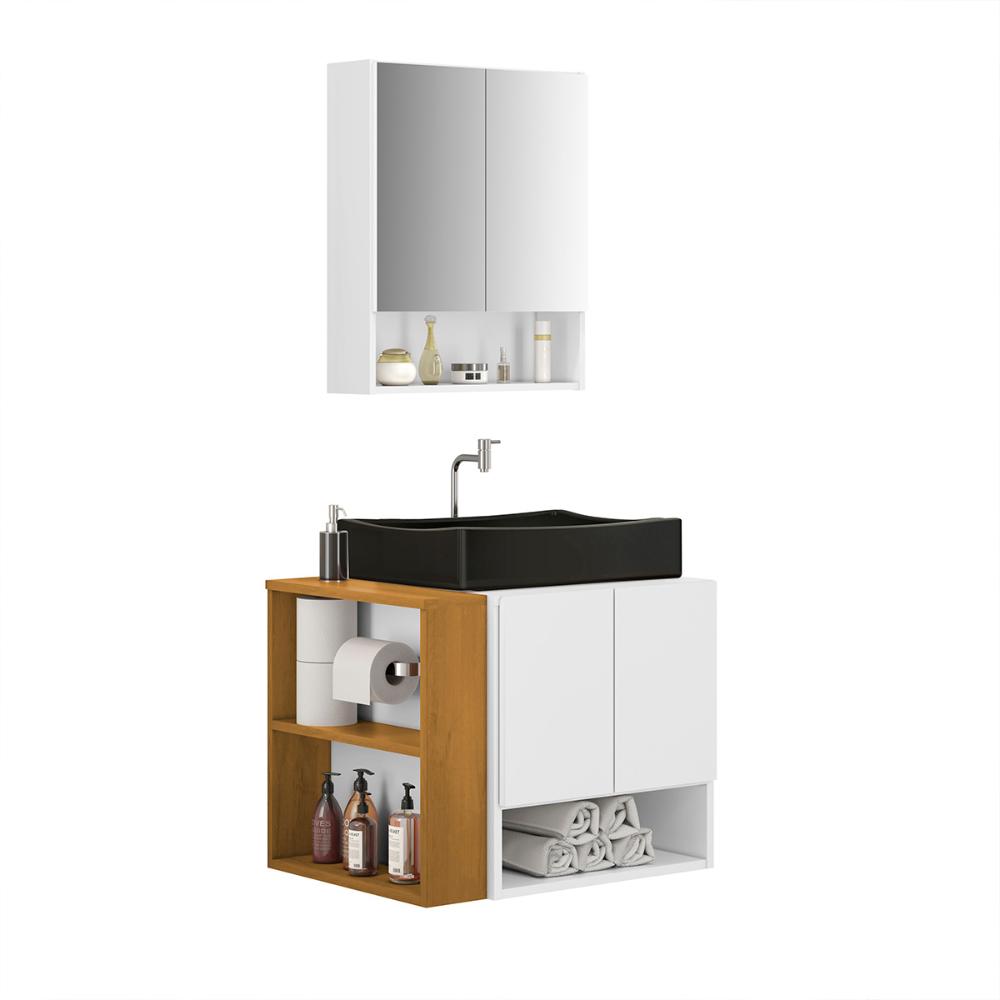 Gabinete Troia Cuba Dalla Preta Torneira Inox Valvula Click Branco/Naturale