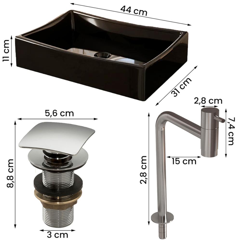 Gabinete Troia Cuba Dalla Preta Torneira Inox Valvula Click Branco/Naturale