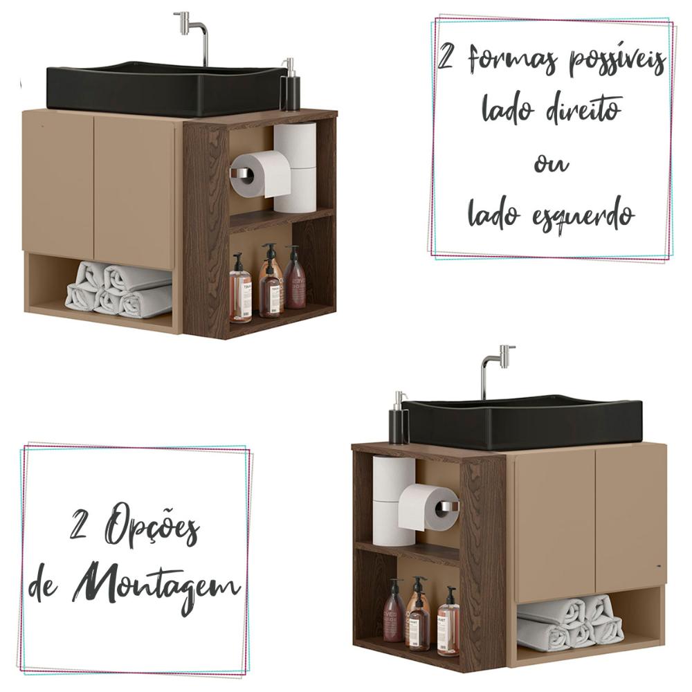 Gabinete Troia Cuba Dalla Preta Torneira Inox Valvula Click Fendi/Carvalho