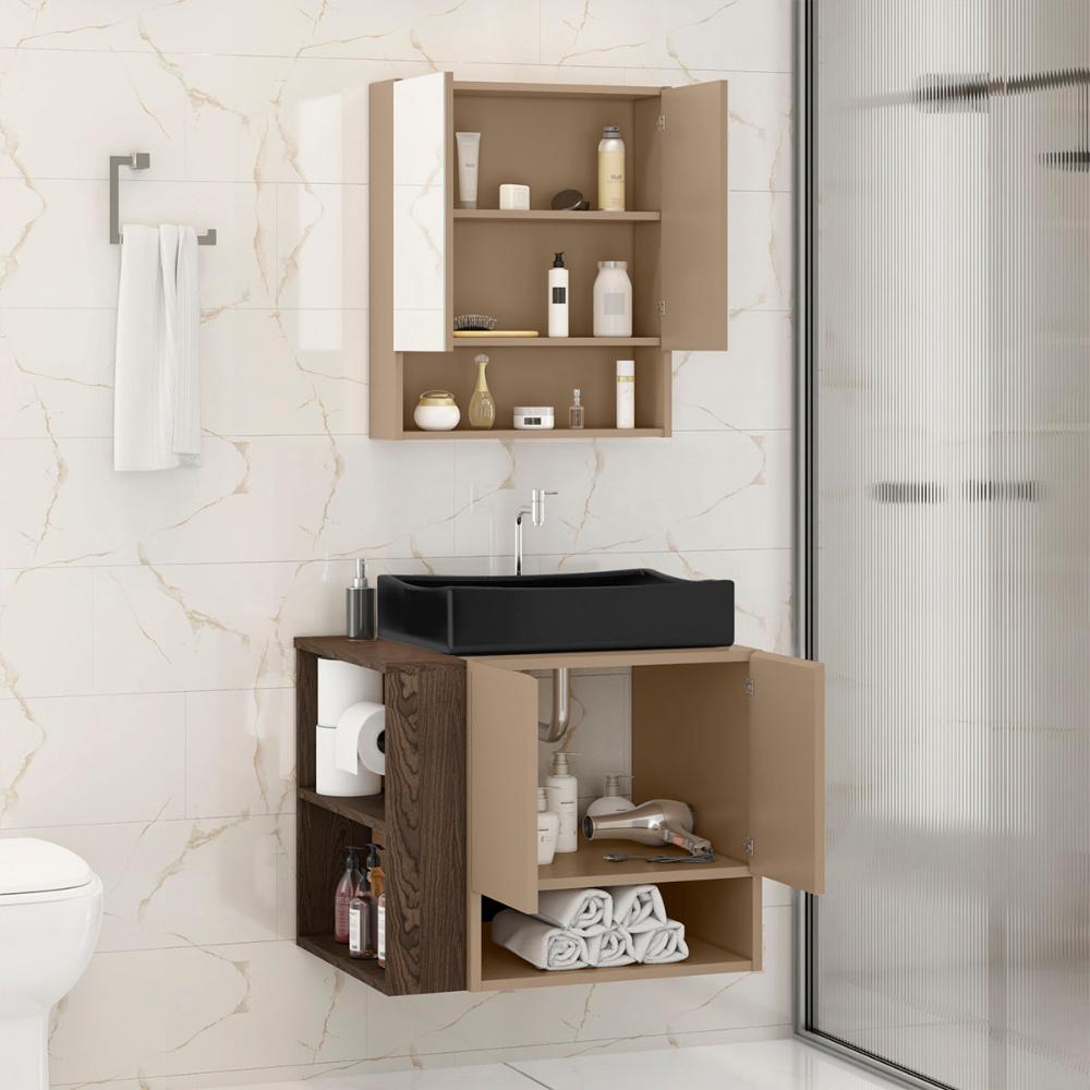 Gabinete Troia Cuba Dalla Preta Torneira Inox Valvula Click Fendi/Carvalho