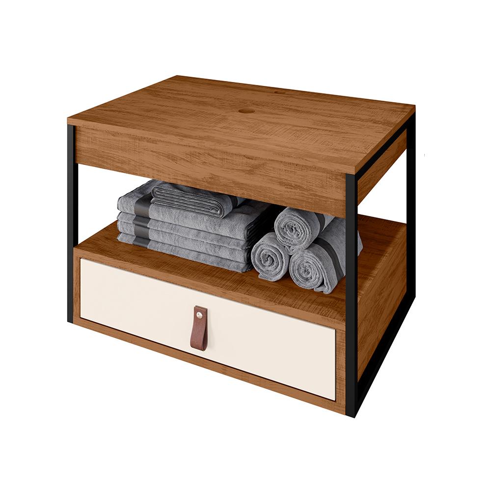 Gabinete para Banheiro Harley com 1 Gaveta Preto/Canela/Off White