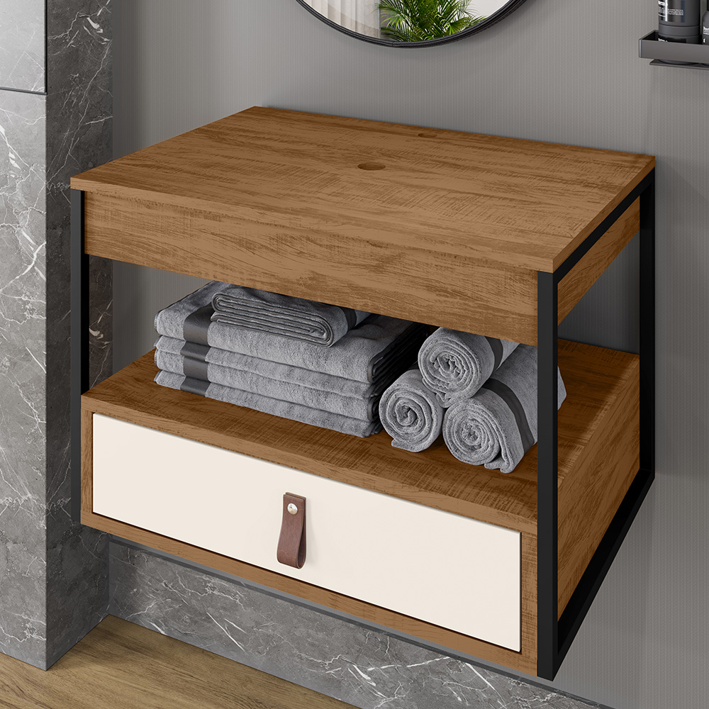 Gabinete para Banheiro Harley com 1 Gaveta Preto/Canela/Off White