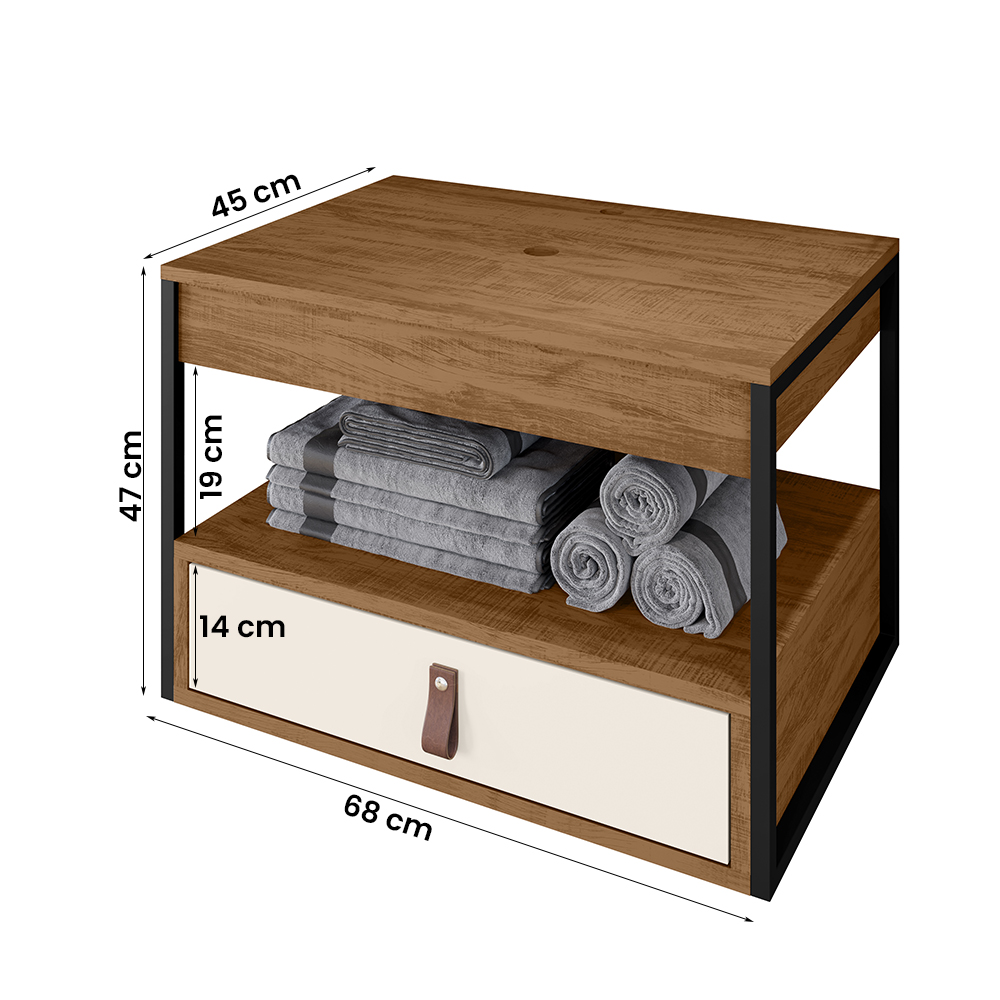 Gabinete para Banheiro Harley com 1 Gaveta Preto/Canela/Off White