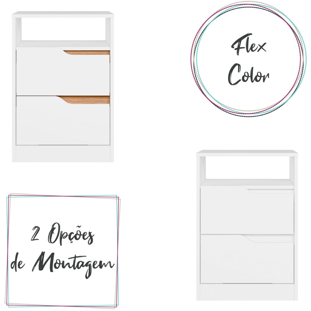 Kit 2 Mesas de Cabeceira Sole com 2 Gavetas e Nicho Branco/Freijo