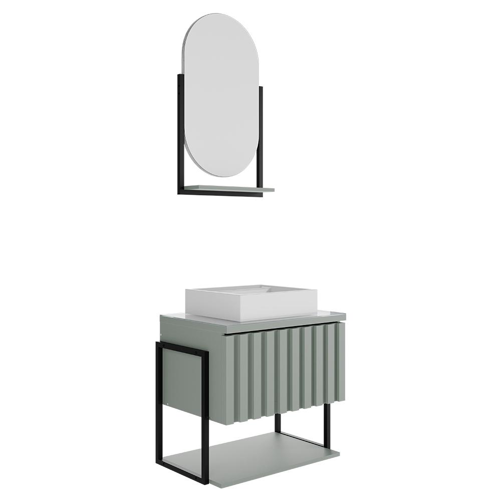 Kit Gabinete para Banheiro Havai com Cuba e Espelheira Ori Pistache
