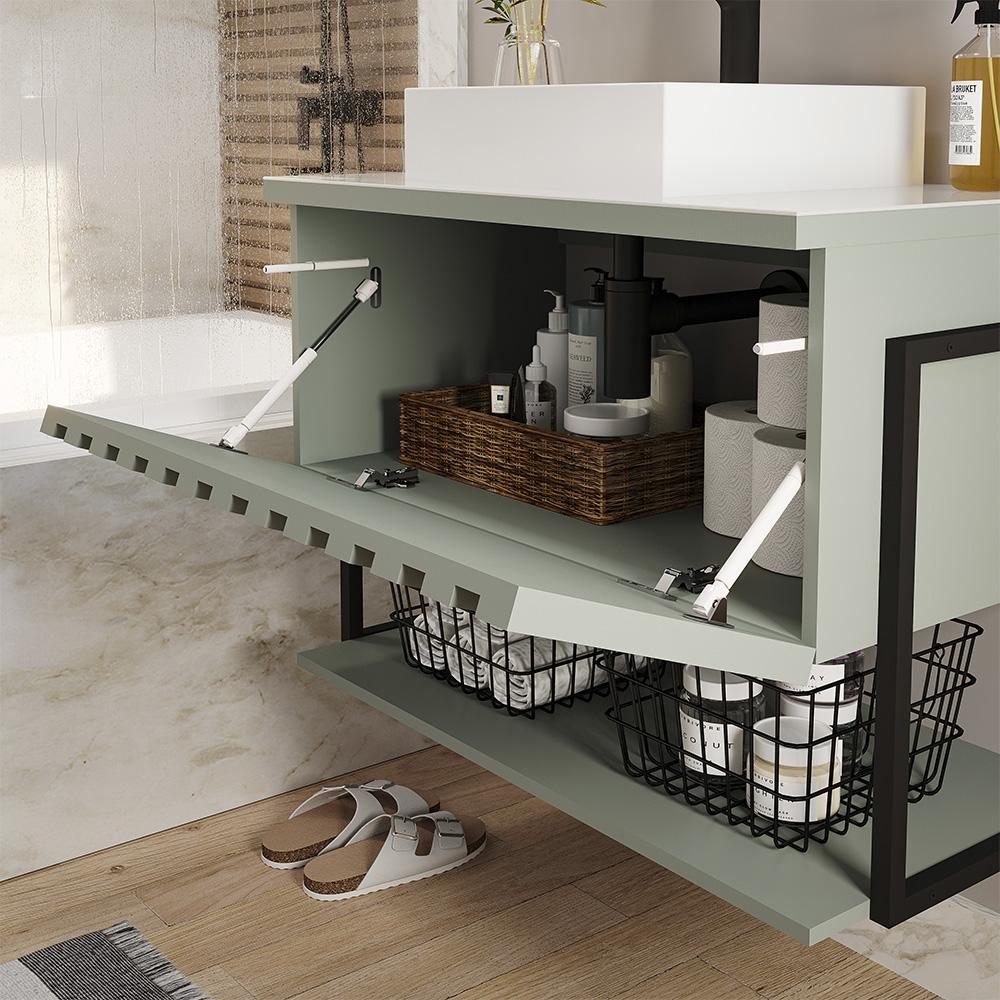 Kit Gabinete para Banheiro Havai com Cuba e Espelheira Ori Pistache