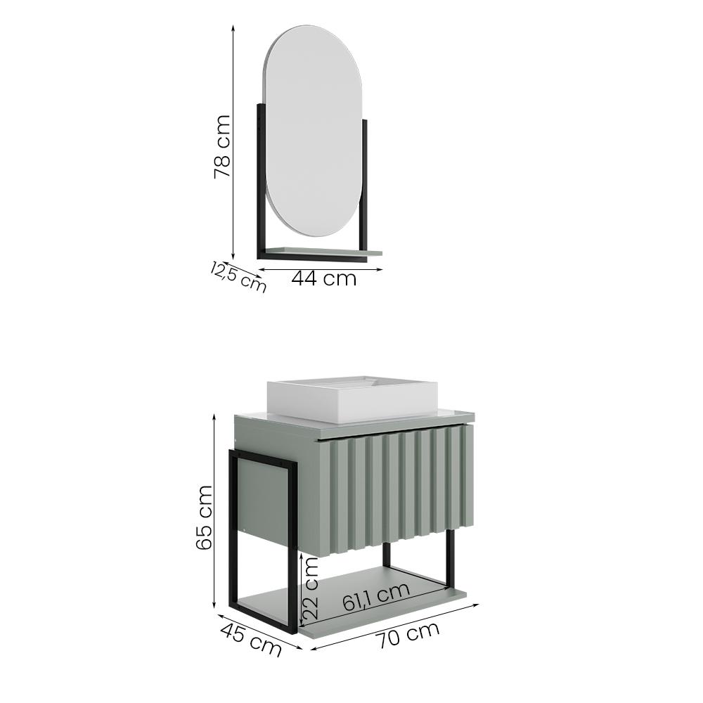 Kit Gabinete para Banheiro Havai com Cuba e Espelheira Ori Pistache