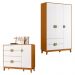 Kit Guarda Roupa Ipê com Comoda Ipê com Pés Madeira Maciça Cinamomo/Branco