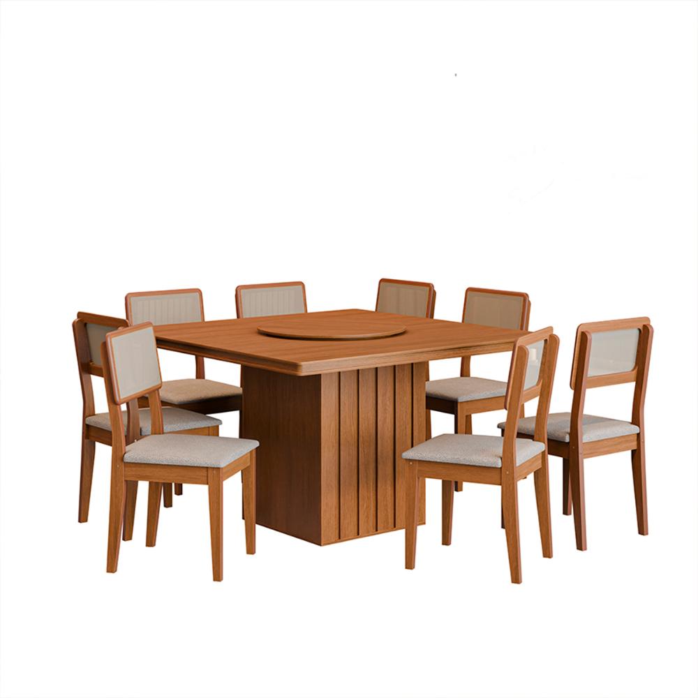 Kit Mesa de Jantar Santiago 136 Prato Giratorio e 6 Cadeiras Cinamomo/Nevoa Boucle