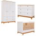 Kit Quarto Infantil Biscoito com Berço Cômoda Roupeiro Branco Acetinado/Nature