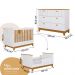 Kit Quarto Infantil Biscoito com Berço Cômoda Roupeiro Branco Acetinado/Nature
