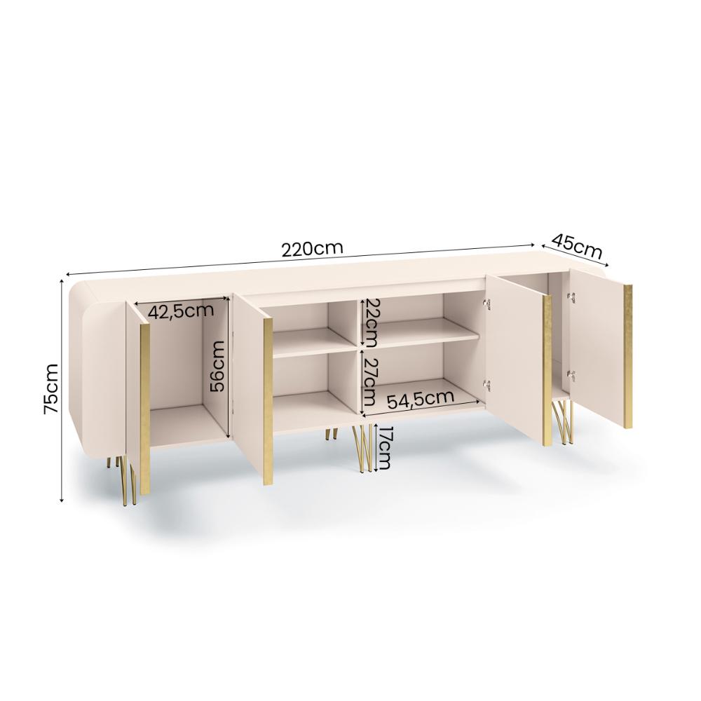 Kit de Aparador Buffet Saluti e Cristaleira Evora Pés de Aço Off White